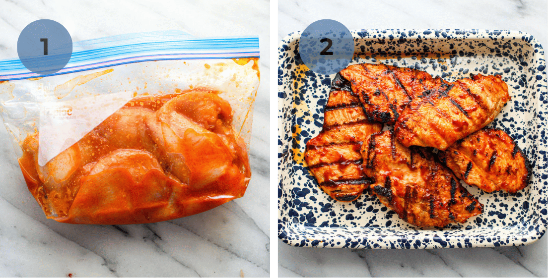 How to Make Barbecue Grilled Chicken steps including marinating and grilling the chicken.