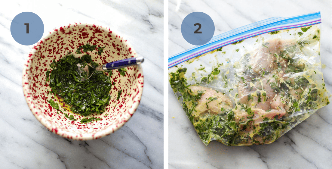 How to make graphic of mixing together the marinade and adding it to ziplock bag.