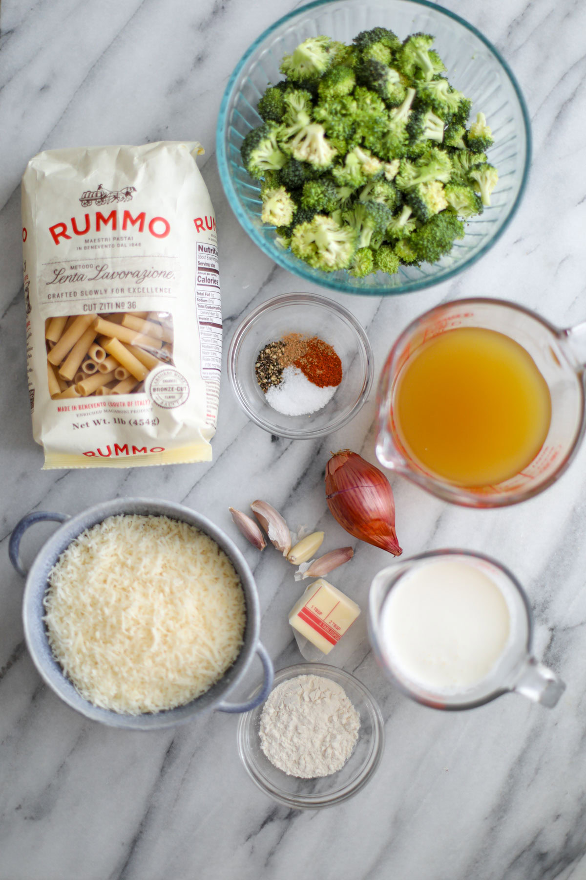 Ingredients to make the pasta and sauce.