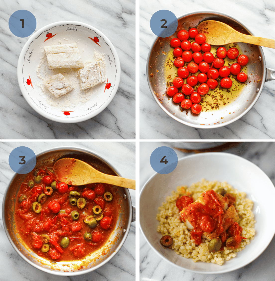 Pan seared cod with jammy tomatoes instructions.