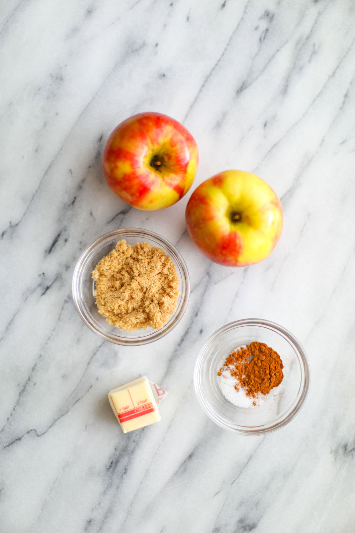 Apple topping ingredients laid out on the table.