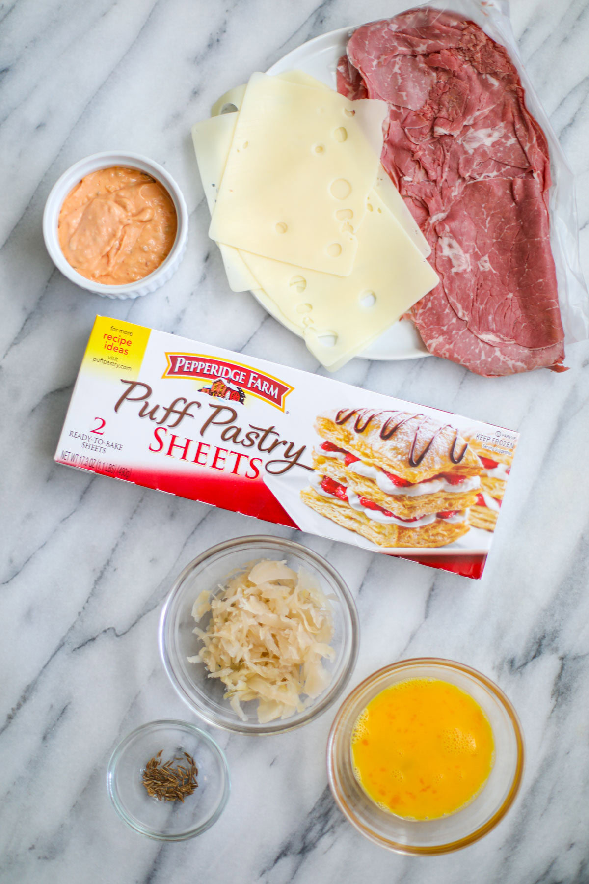 Ingredients to make reuben pinwheels.