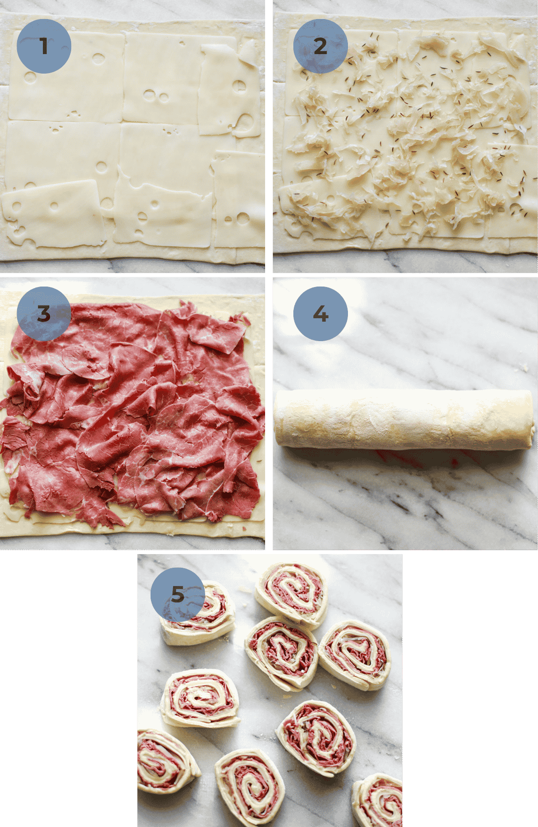 How to make reuben pinwheels photo steps.